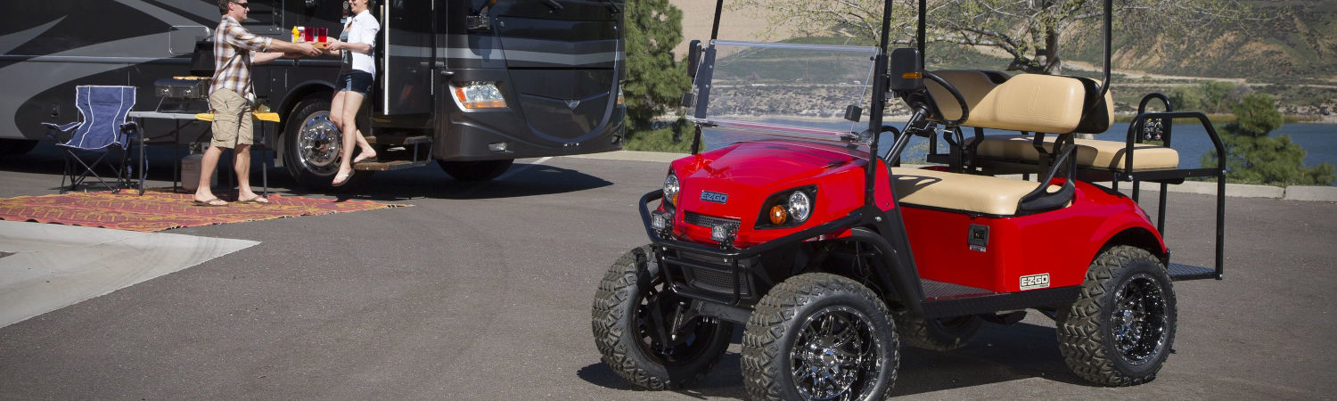 2020 E-Z-GO® Express S4 Lifestyle Image Tailgating Red for sale in Carts Plus, Kelowna, British Columbia